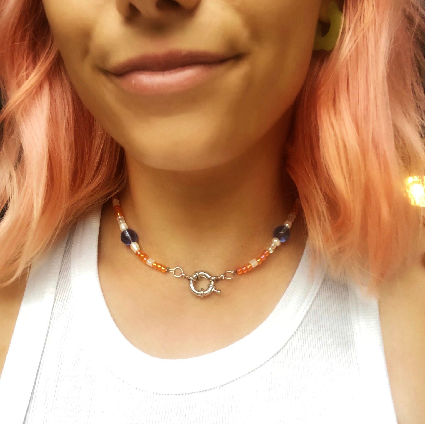🧡 Creamsicle Periwinkle Beaded Choker